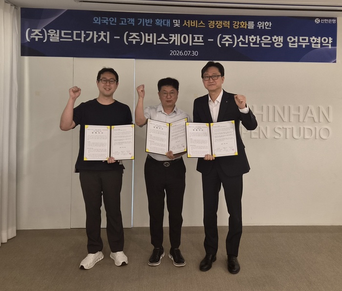 "Tourism Goes Beyond Experience to Data"… Shinhan Bank, World Dagachi, and B-Scape Sign Tripartite Agreement to Build Foreign Tourism Ecosystem